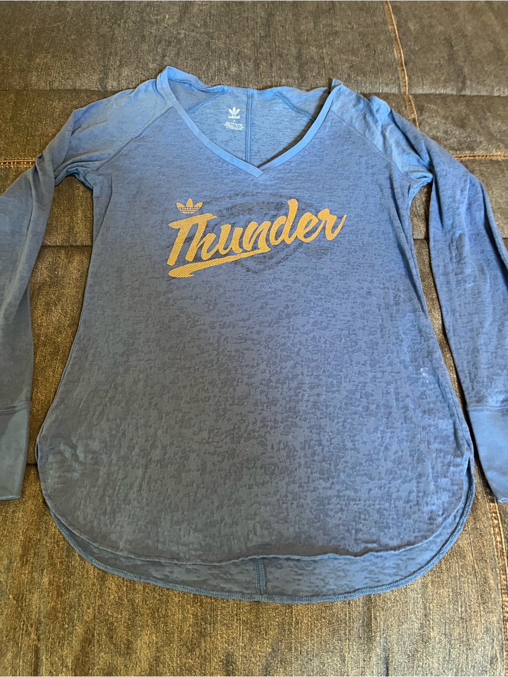 Adidas Burn Out Blue 'Thunder' V-Neck Long Sleeve Top Women’s Cut Large